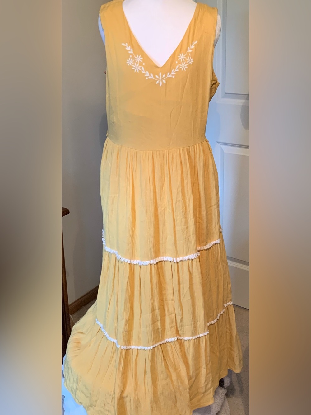 Joie Sunflower Yellow Tiered Maxi Skirt with White Trim